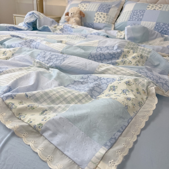 91家纺网 家纺一手货源 找家纺 盼季家纺 2025新款水洗棉蕾丝花边四件套 小蕾丝花边-兰亭序