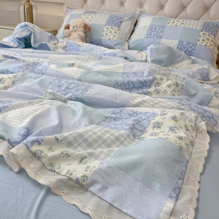 91家纺网 家纺一手货源 找家纺 盼季家纺 2025新款水洗棉蕾丝花边四件套 小蕾丝花边-兰亭序