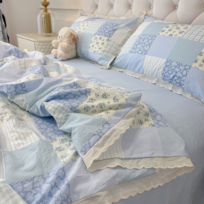 91家纺网 家纺一手货源 找家纺 盼季家纺 2025新款水洗棉蕾丝花边四件套 小蕾丝花边-兰亭序