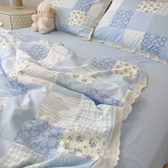 91家纺网 家纺一手货源 找家纺 盼季家纺 2025新款水洗棉蕾丝花边四件套 小蕾丝花边-兰亭序