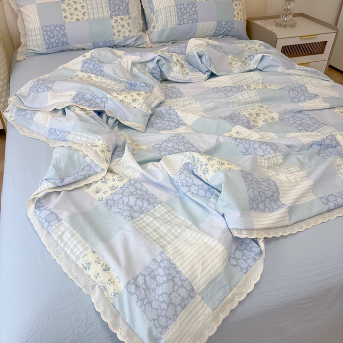 91家纺网 家纺一手货源 找家纺 盼季家纺 2025新款水洗棉蕾丝花边四件套 小蕾丝花边-兰亭序