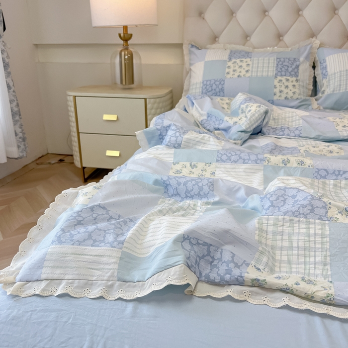 91家纺网 家纺一手货源 找家纺 盼季家纺 2025新款水洗棉蕾丝花边四件套 小蕾丝花边-兰亭序