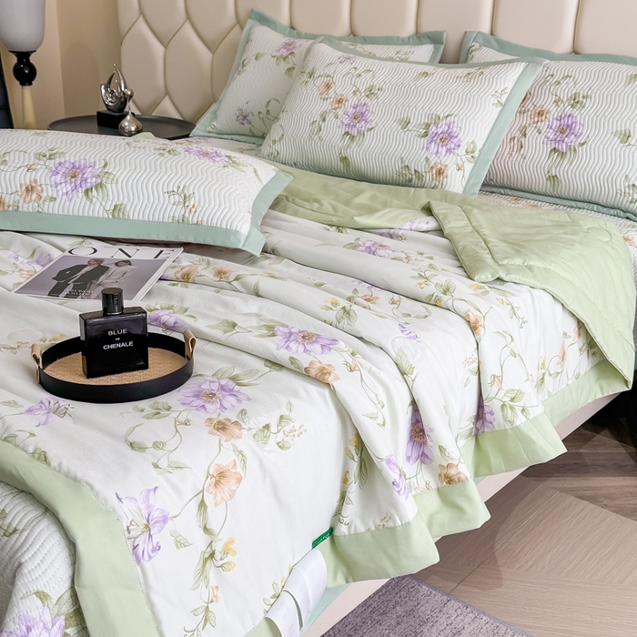 91家纺网 家纺一手货源 找家纺 晨晨家纺 2025新款A类印花莱赛尔天丝软席床盖三件套 沐初