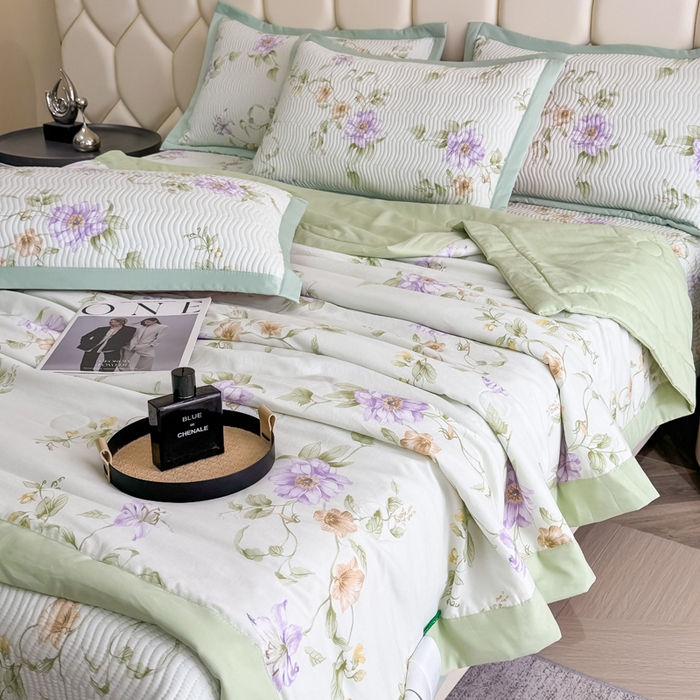 91家纺网 家纺一手货源 找家纺 晨晨家纺 2025新款A类印花莱赛尔天丝软席床盖三件套 沐初