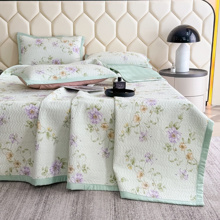 91家纺网 家纺一手货源 找家纺 晨晨家纺 2025新款A类印花莱赛尔天丝软席床盖三件套 沐初