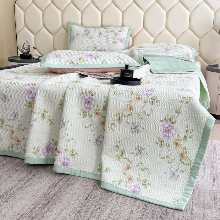 91家纺网 家纺一手货源 找家纺 晨晨家纺 2025新款A类印花莱赛尔天丝软席床盖三件套 沐初