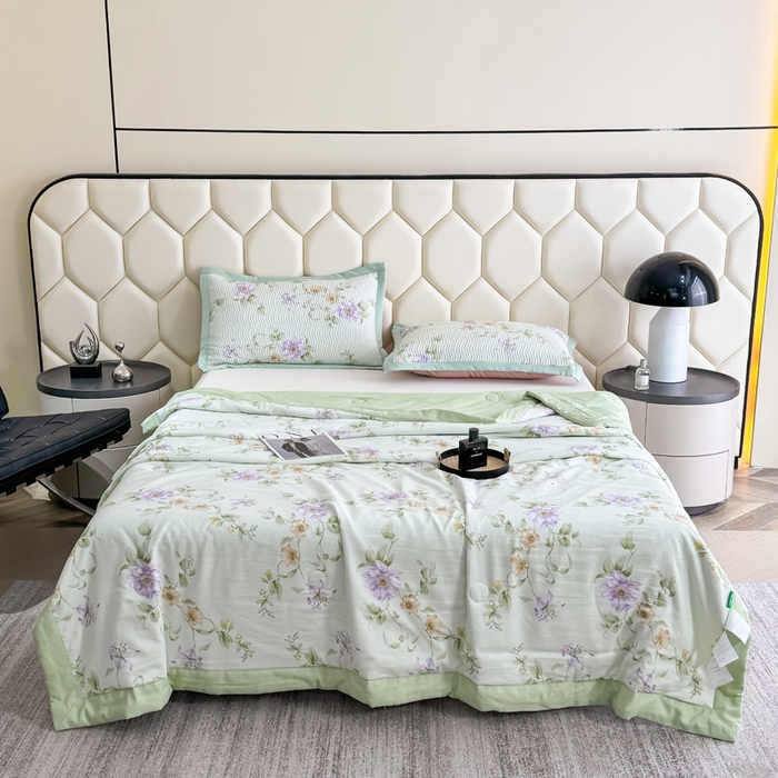 91家纺网 家纺一手货源 找家纺 晨晨家纺 2025新款A类印花莱赛尔天丝软席床盖三件套 沐初