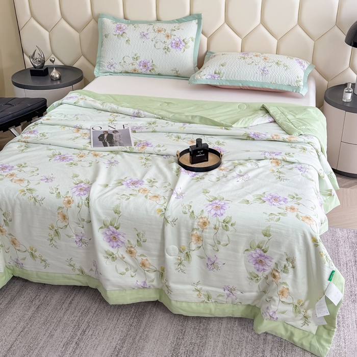 91家纺网 家纺一手货源 找家纺 晨晨家纺 2025新款A类印花莱赛尔天丝软席床盖三件套 沐初