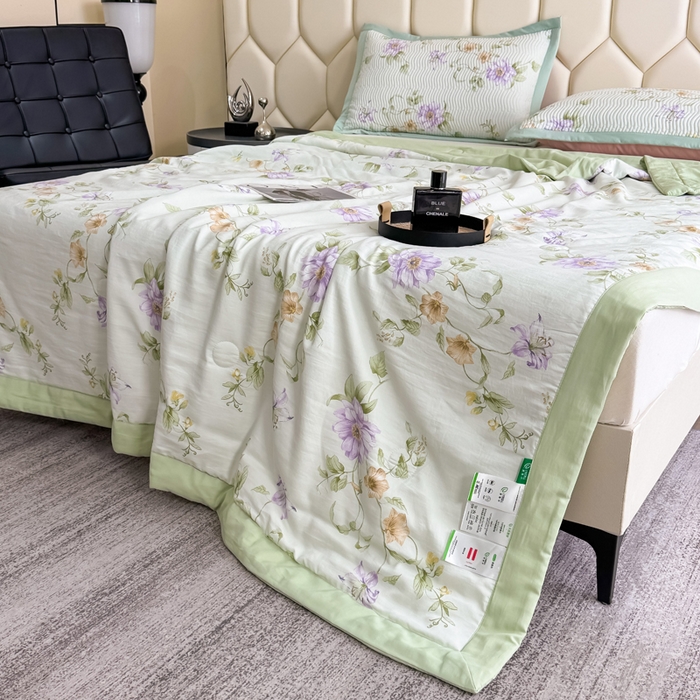 91家纺网 家纺一手货源 找家纺 晨晨家纺 2025新款A类印花莱赛尔天丝软席床盖三件套 沐初