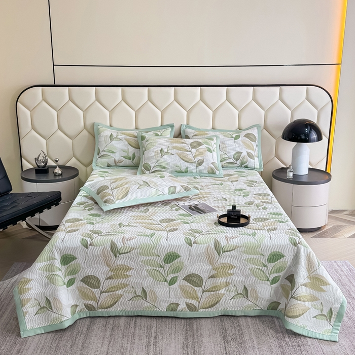 91家纺网 家纺一手货源 找家纺 晨晨家纺 2025新款A类印花莱赛尔天丝软席床盖三件套 语叶