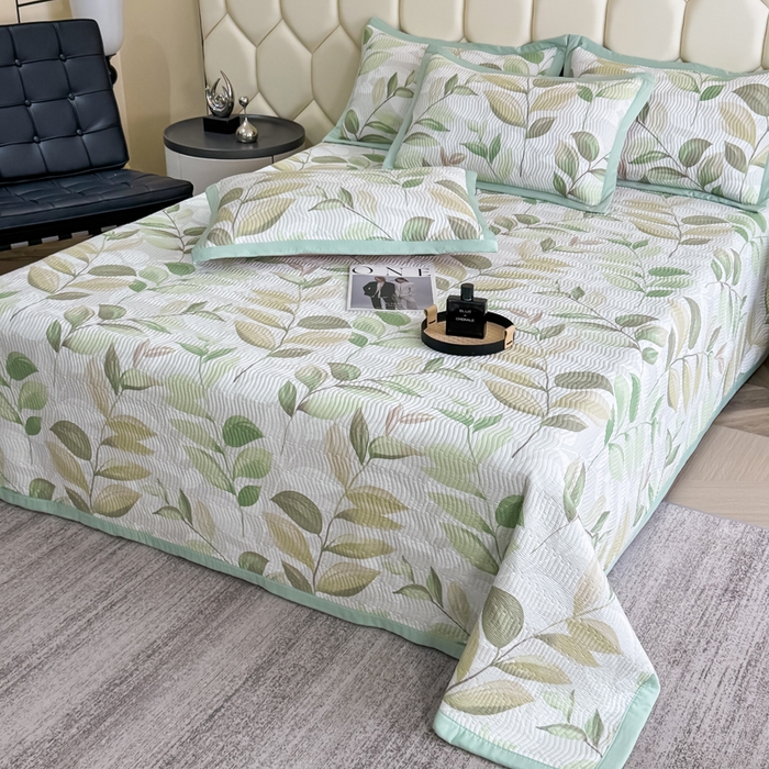 91家纺网 家纺一手货源 找家纺 晨晨家纺 2025新款A类印花莱赛尔天丝软席床盖三件套 语叶