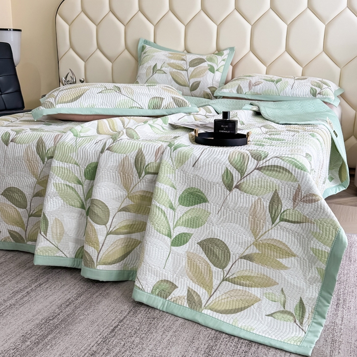 91家纺网 家纺一手货源 找家纺 晨晨家纺 2025新款A类印花莱赛尔天丝软席床盖三件套 语叶