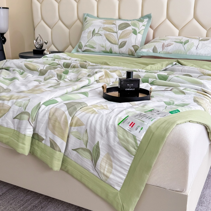 91家纺网 家纺一手货源 找家纺 晨晨家纺 2025新款A类印花莱赛尔天丝软席床盖三件套 语叶