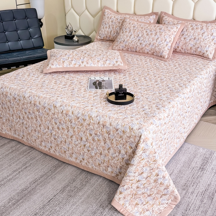 91家纺网 家纺一手货源 找家纺 晨晨家纺 2025新款A类印花莱赛尔天丝软席床盖三件套 紫韵