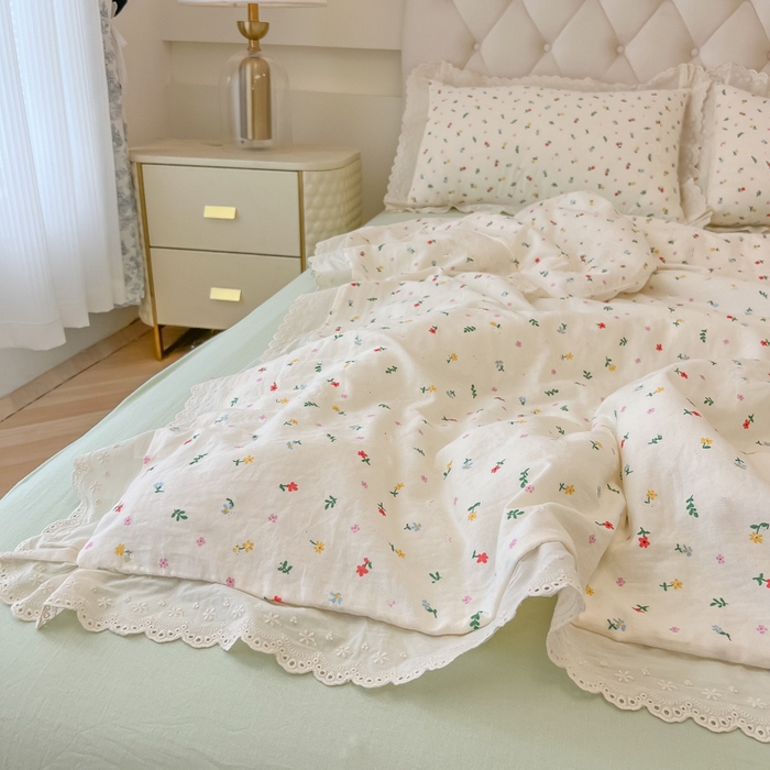 91家纺网 家纺一手货源 找家纺 盼季家纺 2025新款水洗棉蕾丝花边四件套 小蕾丝花边-香颂花从