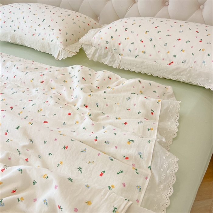 91家纺网 家纺一手货源 找家纺 盼季家纺 2025新款水洗棉蕾丝花边四件套 小蕾丝花边-香颂花从