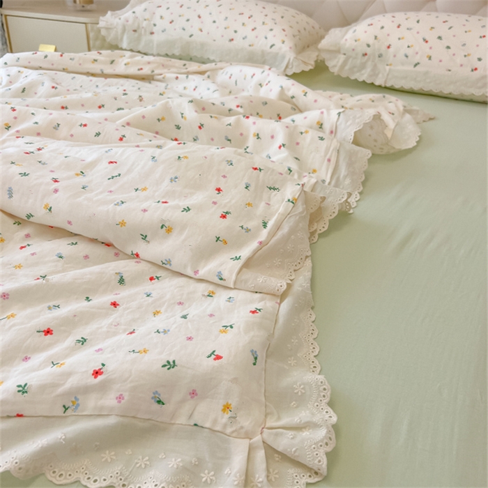 91家纺网 家纺一手货源 找家纺 盼季家纺 2025新款水洗棉蕾丝花边四件套 小蕾丝花边-香颂花从