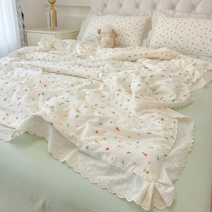 91家纺网 家纺一手货源 找家纺 盼季家纺 2025新款水洗棉蕾丝花边四件套 小蕾丝花边-香颂花从