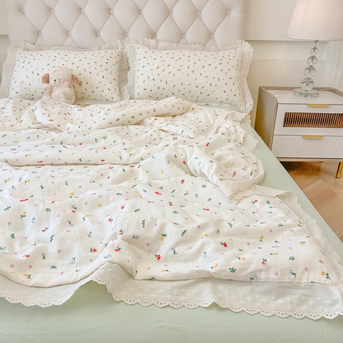 91家纺网 家纺一手货源 找家纺 盼季家纺 2025新款水洗棉蕾丝花边四件套 小蕾丝花边-香颂花从