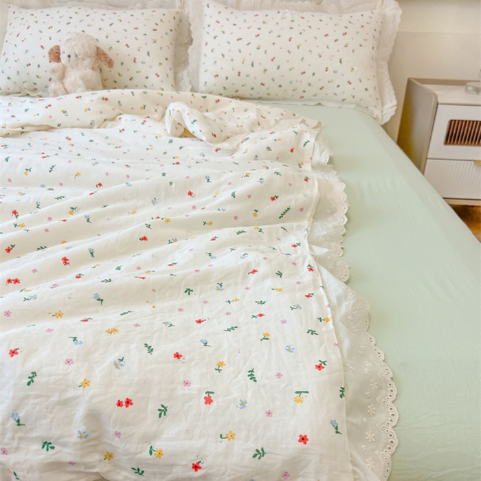 91家纺网 家纺一手货源 找家纺 盼季家纺 2025新款水洗棉蕾丝花边四件套 小蕾丝花边-香颂花从