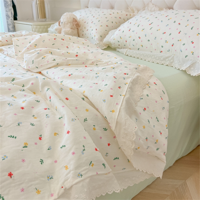 91家纺网 家纺一手货源 找家纺 盼季家纺 2025新款水洗棉蕾丝花边四件套 小蕾丝花边-香颂花从