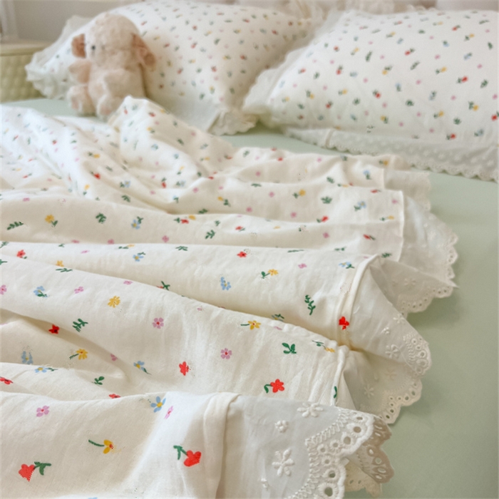 91家纺网 家纺一手货源 找家纺 盼季家纺 2025新款水洗棉蕾丝花边四件套 小蕾丝花边-香颂花从