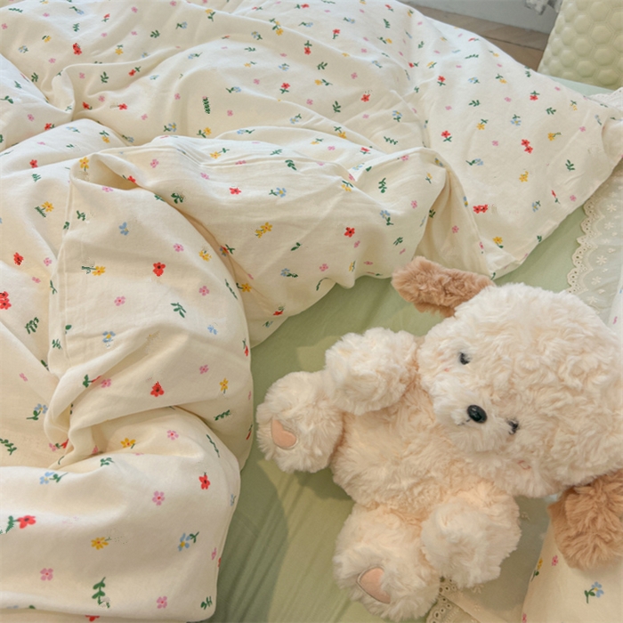 91家纺网 家纺一手货源 找家纺 盼季家纺 2025新款水洗棉蕾丝花边四件套 小蕾丝花边-香颂花从