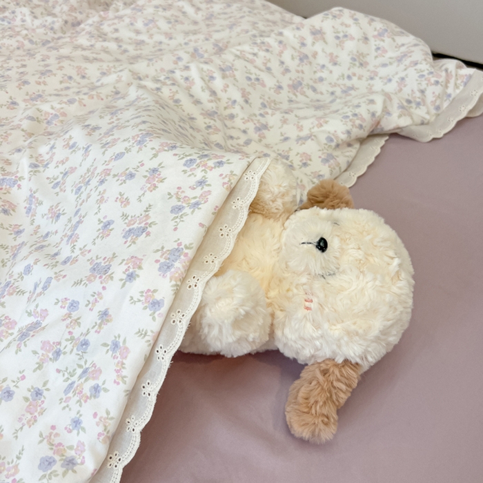 91家纺网 家纺一手货源 找家纺 盼季家纺 2025新款水洗棉蕾丝花边四件套 小蕾丝花边-紫芽