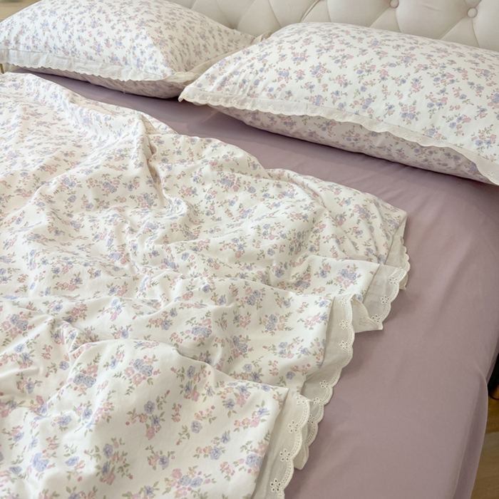 91家纺网 家纺一手货源 找家纺 盼季家纺 2025新款水洗棉蕾丝花边四件套 小蕾丝花边-紫芽