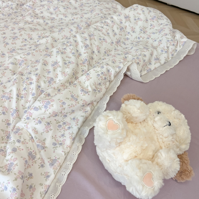 91家纺网 家纺一手货源 找家纺 盼季家纺 2025新款水洗棉蕾丝花边四件套 小蕾丝花边-紫芽