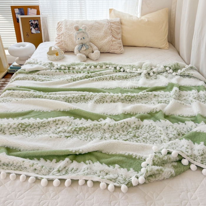 91家纺网 家纺一手货源 找家纺 （总）潮邦创意家居 【标准250G】阳离子双色提花星绒梦语小球毯可供跨境电商可压缩