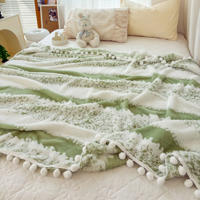 91家纺网 家纺一手货源 找家纺 （总）潮邦创意家居 【标准250G】阳离子双色提花星绒梦语小球毯可供跨境电商可压缩