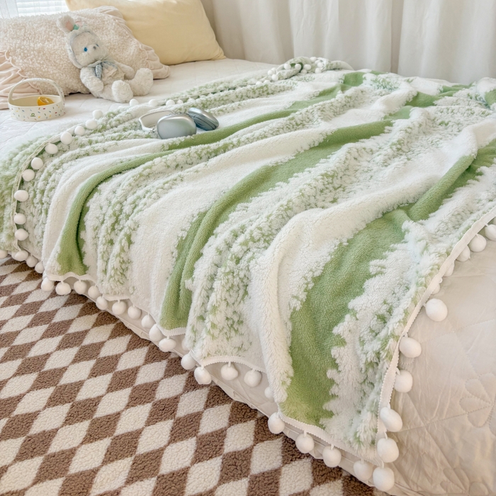 91家纺网 家纺一手货源 找家纺 （总）潮邦创意家居 【标准250G】阳离子双色提花星绒梦语小球毯可供跨境电商可压缩