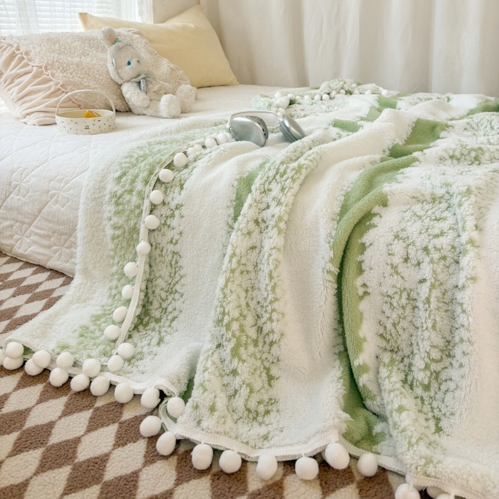 91家纺网 家纺一手货源 找家纺 潮邦创意家居 【标准250G】阳离子双色提花星绒梦语小球毯可供跨境电商可压缩 星绒梦语雅绿