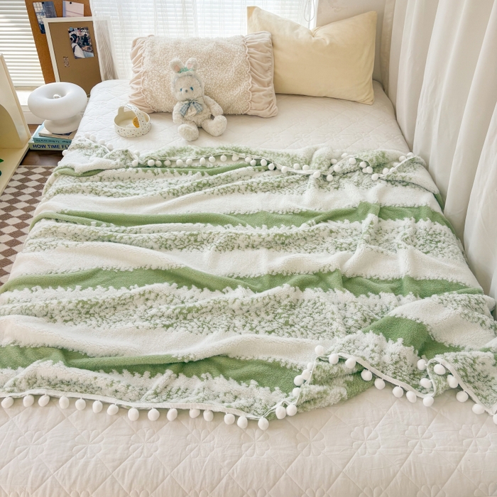 91家纺网 家纺一手货源 找家纺 潮邦创意家居 【标准250G】阳离子双色提花星绒梦语小球毯可供跨境电商可压缩 星绒梦语雅绿