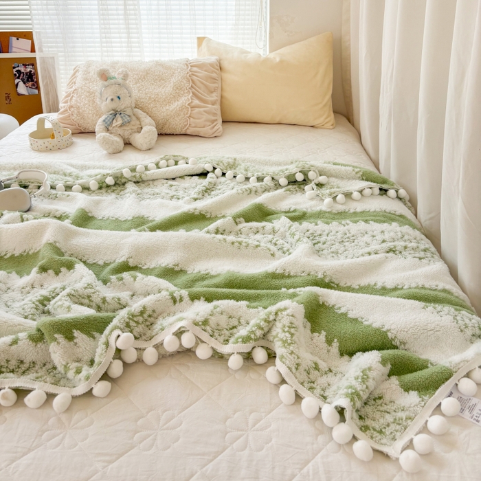 91家纺网 家纺一手货源 找家纺 潮邦创意家居 【标准250G】阳离子双色提花星绒梦语小球毯可供跨境电商可压缩 星绒梦语雅绿