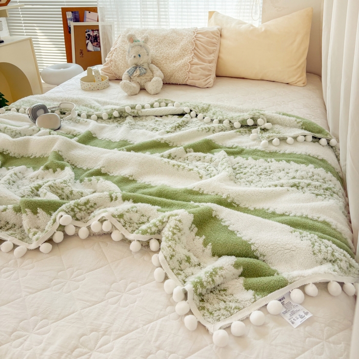 91家纺网 家纺一手货源 找家纺 潮邦创意家居 【标准250G】阳离子双色提花星绒梦语小球毯可供跨境电商可压缩 星绒梦语雅绿