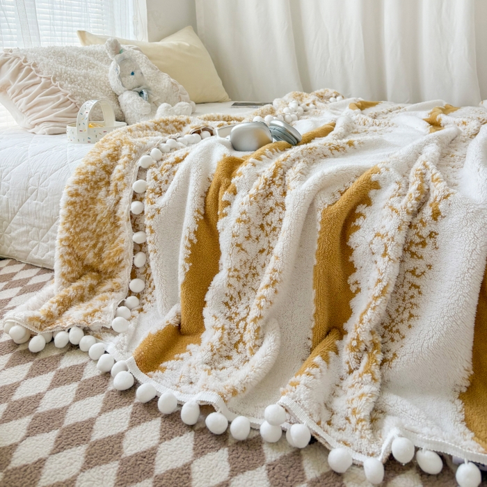 潮邦创意家居 【标准250G】阳离子双色提花星绒梦语小球毯可供跨境电商可压缩 星绒梦语灿黄
