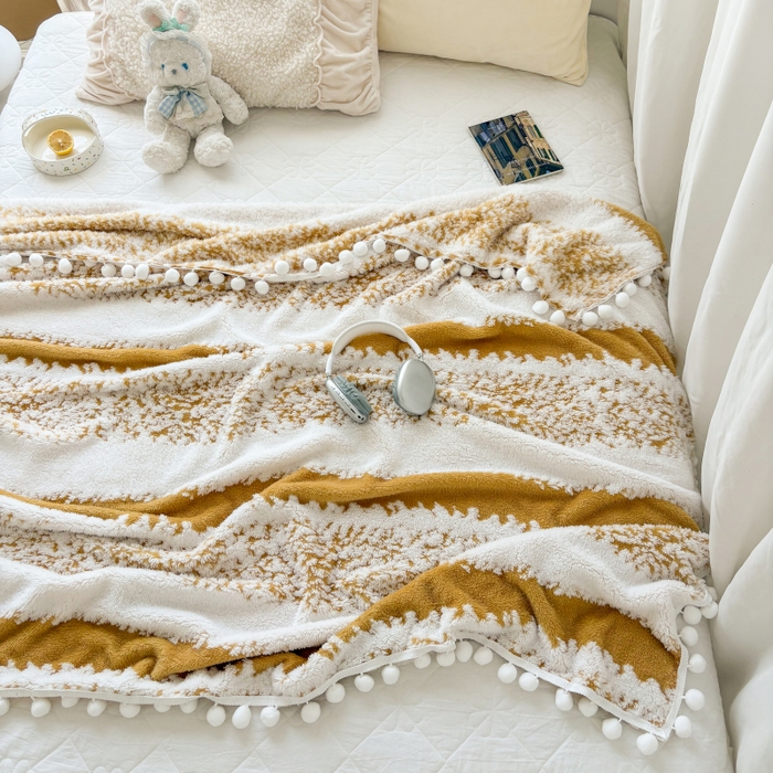 91家纺网 家纺一手货源 找家纺 潮邦创意家居 【标准250G】阳离子双色提花星绒梦语小球毯可供跨境电商可压缩 星绒梦语灿黄