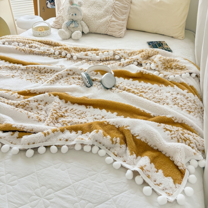 91家纺网 家纺一手货源 找家纺 潮邦创意家居 【标准250G】阳离子双色提花星绒梦语小球毯可供跨境电商可压缩 星绒梦语灿黄