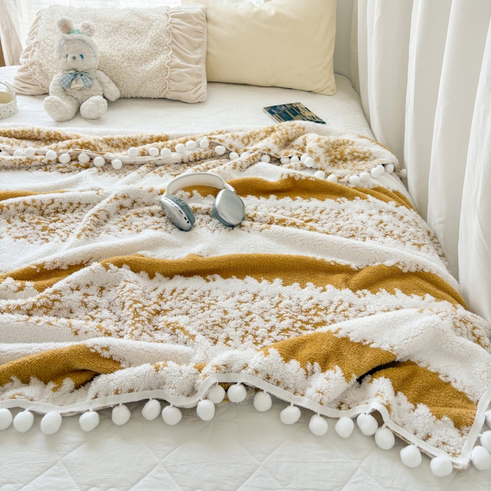 91家纺网 家纺一手货源 找家纺 潮邦创意家居 【标准250G】阳离子双色提花星绒梦语小球毯可供跨境电商可压缩 星绒梦语灿黄