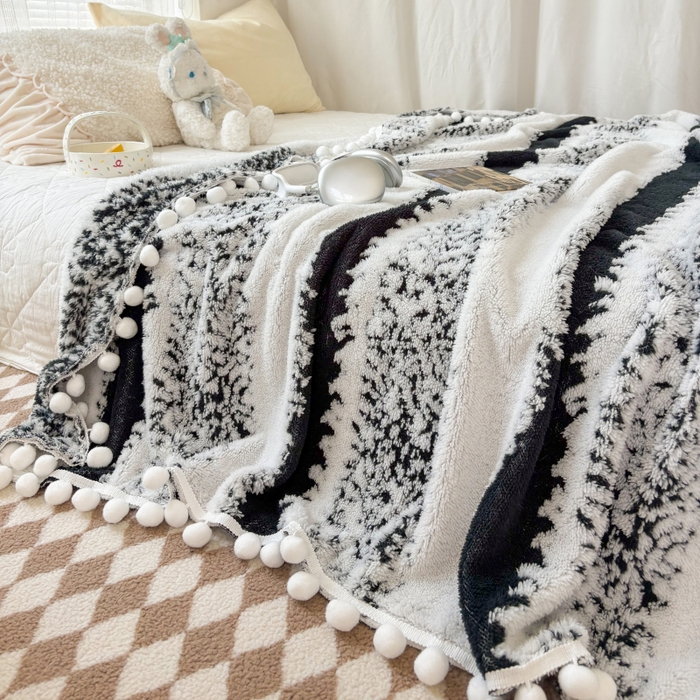 潮邦创意家居 【标准250G】阳离子双色提花星绒梦语小球毯可供跨境电商可压缩 星绒梦语素墨