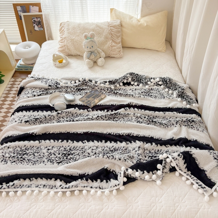 91家纺网 家纺一手货源 找家纺 潮邦创意家居 【标准250G】阳离子双色提花星绒梦语小球毯可供跨境电商可压缩 星绒梦语素墨