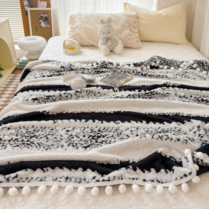 91家纺网 家纺一手货源 找家纺 潮邦创意家居 【标准250G】阳离子双色提花星绒梦语小球毯可供跨境电商可压缩 星绒梦语素墨