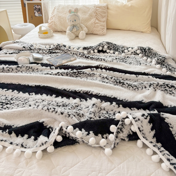 91家纺网 家纺一手货源 找家纺 潮邦创意家居 【标准250G】阳离子双色提花星绒梦语小球毯可供跨境电商可压缩 星绒梦语素墨