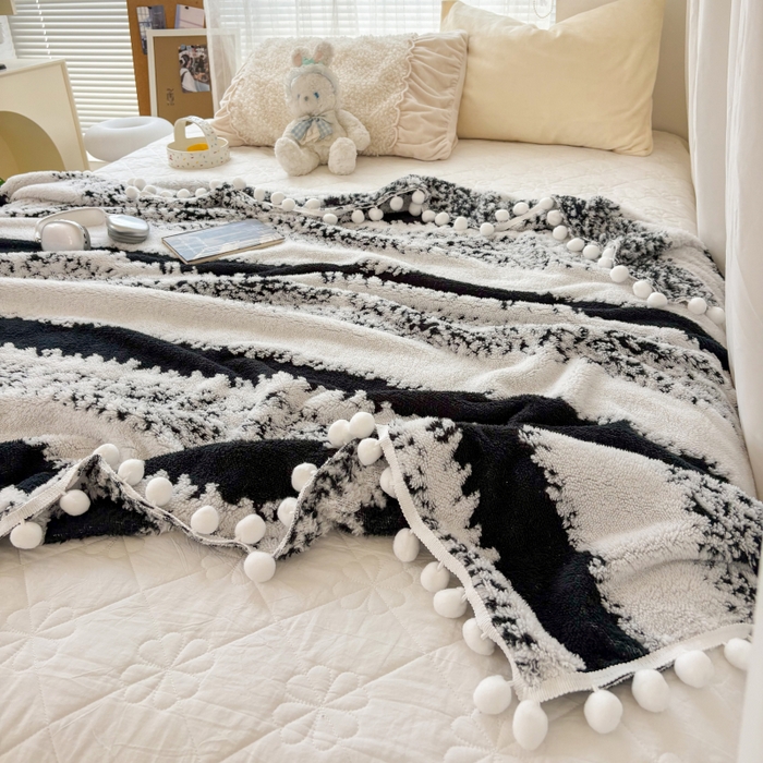 91家纺网 家纺一手货源 找家纺 潮邦创意家居 【标准250G】阳离子双色提花星绒梦语小球毯可供跨境电商可压缩 星绒梦语素墨