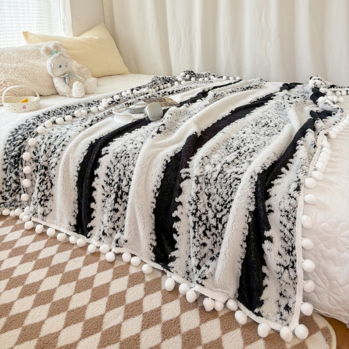 91家纺网 家纺一手货源 找家纺 潮邦创意家居 【标准250G】阳离子双色提花星绒梦语小球毯可供跨境电商可压缩 星绒梦语素墨