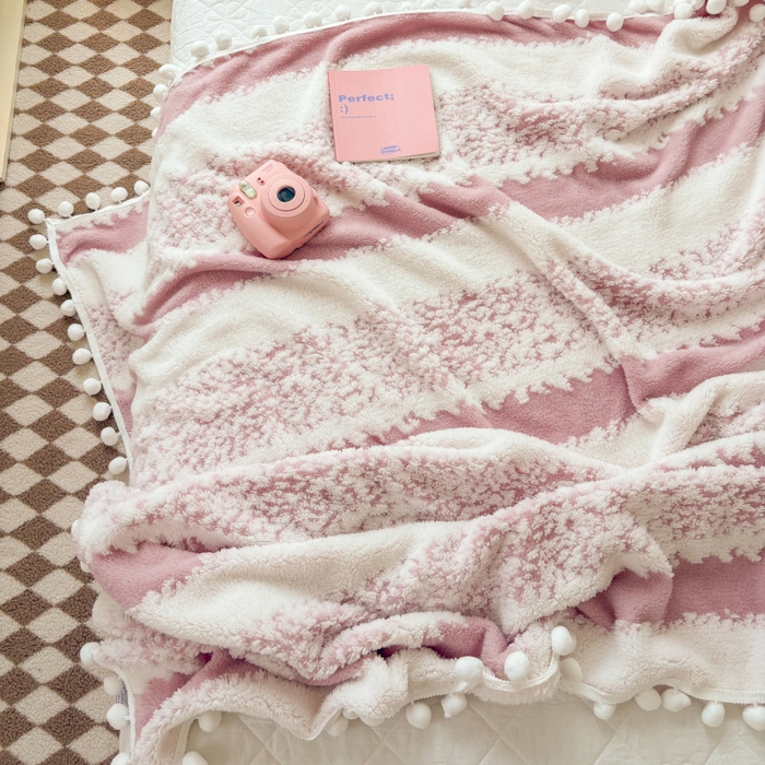 91家纺网 家纺一手货源 找家纺 潮邦创意家居 【标准250G】阳离子双色提花星绒梦语小球毯可供跨境电商可压缩 星绒梦语桃粉