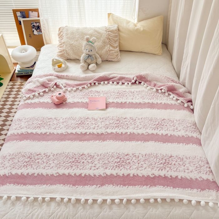 91家纺网 家纺一手货源 找家纺 潮邦创意家居 【标准250G】阳离子双色提花星绒梦语小球毯可供跨境电商可压缩 星绒梦语桃粉