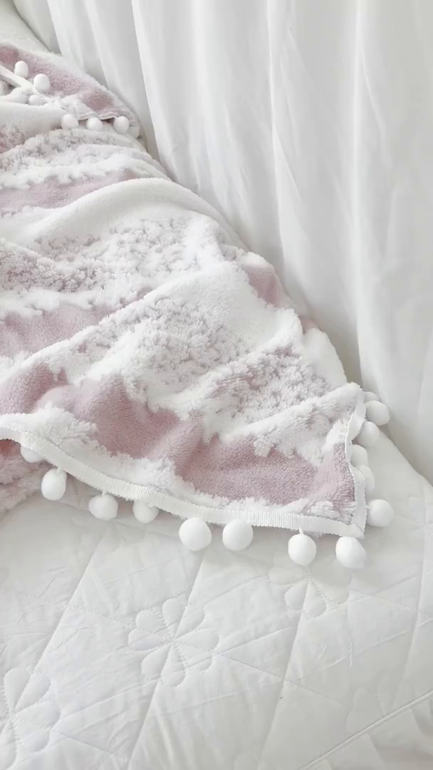 91家纺网 家纺一手货源 找家纺 潮邦创意家居 【标准250G】阳离子双色提花星绒梦语小球毯可供跨境电商可压缩 星绒梦语桃粉